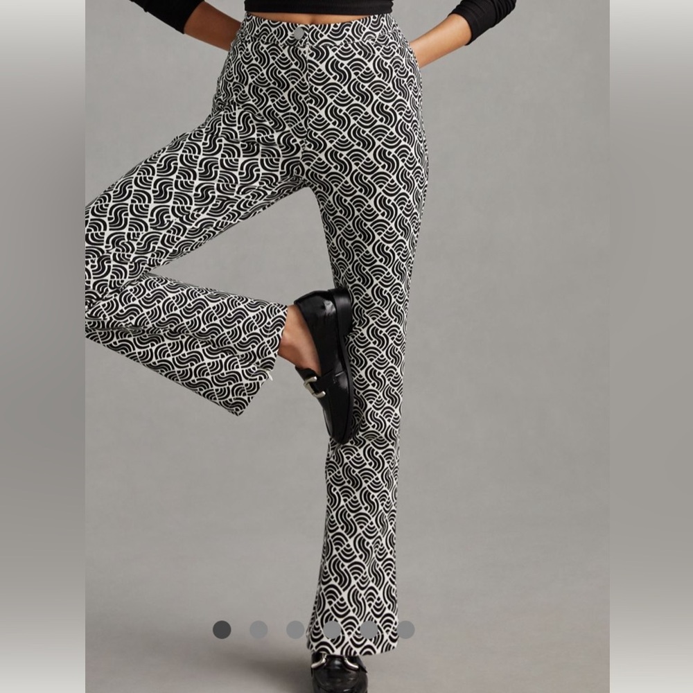 Maeve Black & White Retro Geometric Boot-Cut Pants